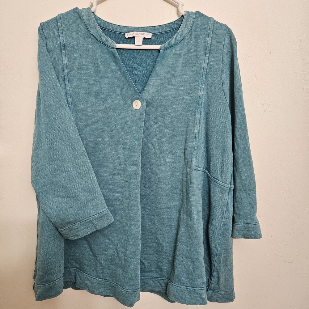 Pure Jill J. Jill Teal Tunic Top Button Front Soft Knit Casual Flowy Women’s